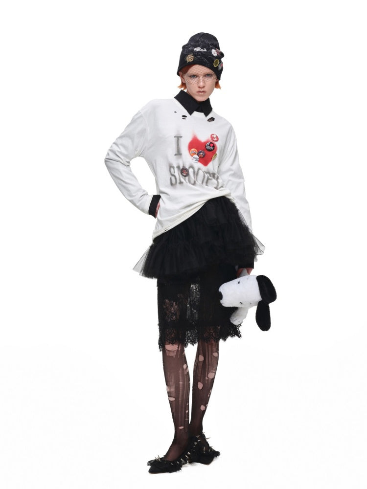 Lace Mesh Cake Multi-Layer Pleated Mid-Low Waist Short Skirt Two-Piece Set【s0000017826】