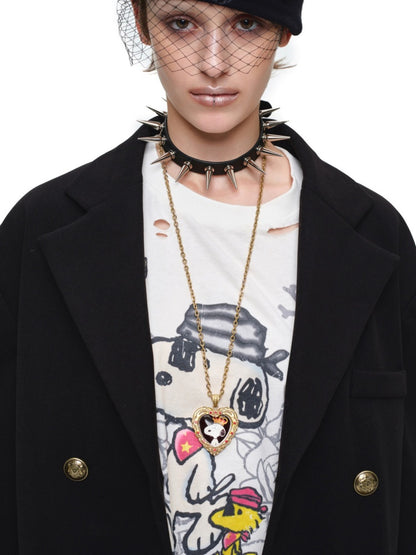 Loose Silhouette Faux Two-Piece Patchwork Vintage Color Block Wide-Shoulder Double-Breasted Blazer【s0000017828】