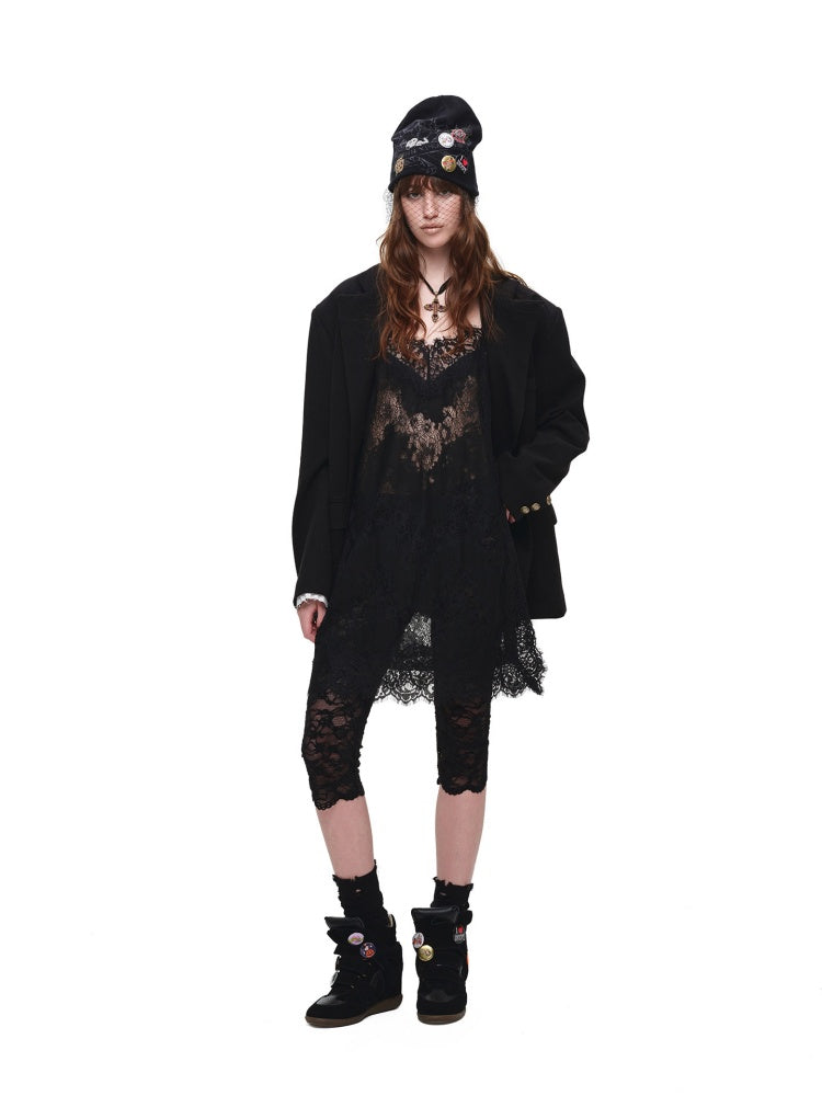 Loose Silhouette Faux Two-Piece Patchwork Vintage Color Block Wide-Shoulder Double-Breasted Blazer【s0000017828】