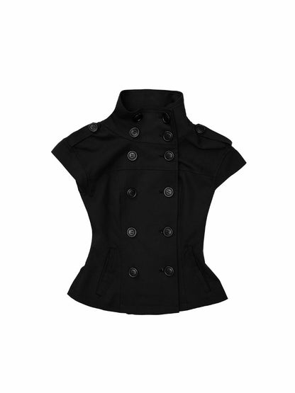 Stand-Up Collar Double-Breasted Waist-Cinching Slimming Small Fly Sleeve Trench Jacket【s0000017829】