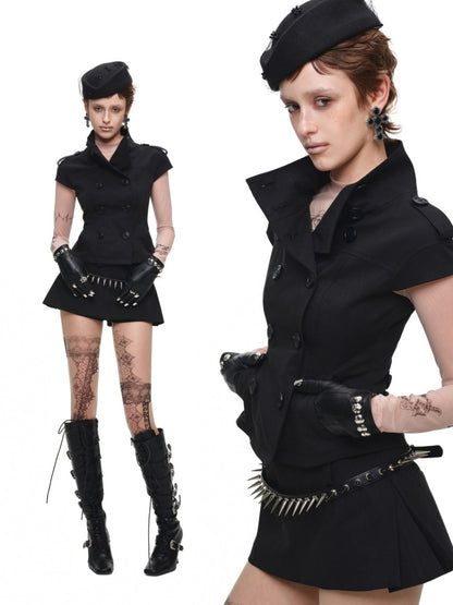 Stand-Up Collar Double-Breasted Waist-Cinching Slimming Small Fly Sleeve Trench Jacket【s0000017829】