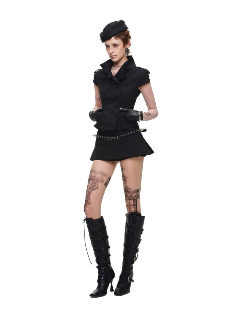 Stand-Up Collar Double-Breasted Waist-Cinching Slimming Small Fly Sleeve Trench Jacket【s0000017829】