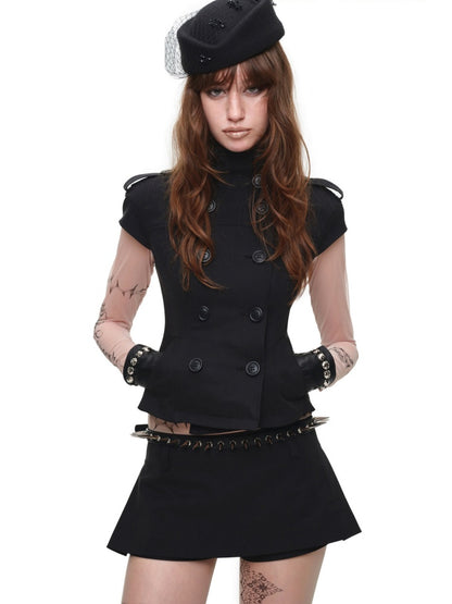 Stand-Up Collar Double-Breasted Waist-Cinching Slimming Small Fly Sleeve Trench Jacket【s0000017829】