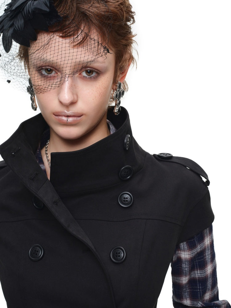 Stand-Up Collar Double-Breasted Waist-Cinching Slimming Small Fly Sleeve Trench Jacket【s0000017829】