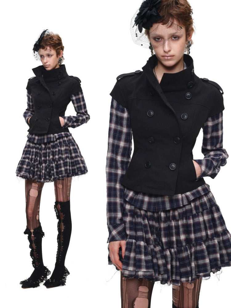 Stand-Up Collar Double-Breasted Waist-Cinching Slimming Small Fly Sleeve Trench Jacket【s0000017829】