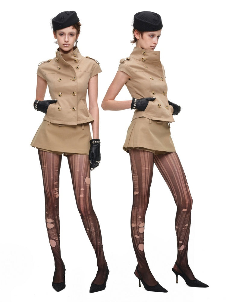 Stand-Up Collar Double-Breasted Waist-Cinching Slimming Small Fly Sleeve Trench Jacket【s0000017829】