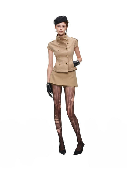 Stand-Up Collar Double-Breasted Waist-Cinching Slimming Small Fly Sleeve Trench Jacket【s0000017829】