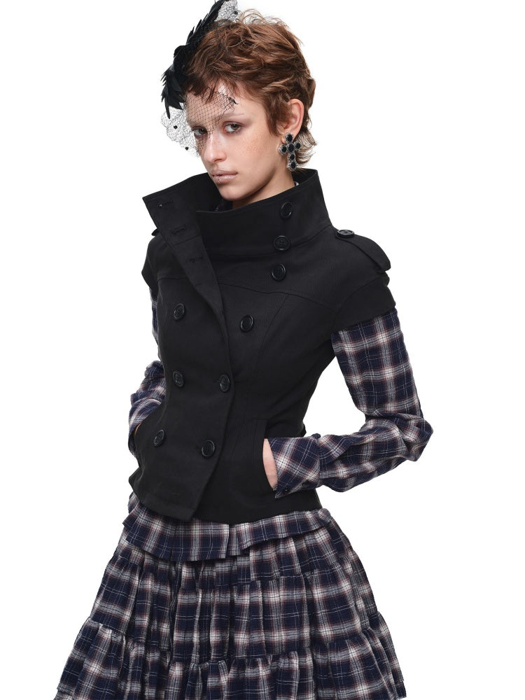 Stand-Up Collar Double-Breasted Waist-Cinching Slimming Small Fly Sleeve Trench Jacket【s0000017829】