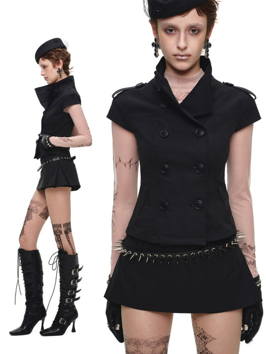 Stand-Up Collar Double-Breasted Waist-Cinching Slimming Small Fly Sleeve Trench Jacket【s0000017829】