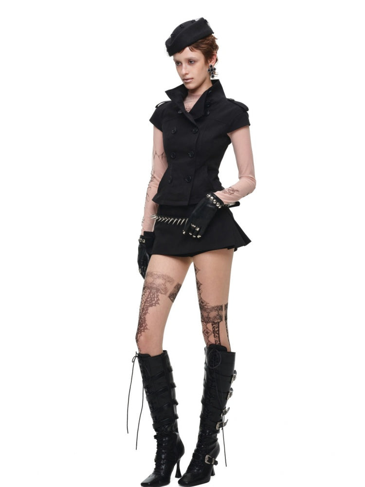 Stand-Up Collar Double-Breasted Waist-Cinching Slimming Small Fly Sleeve Trench Jacket【s0000017829】