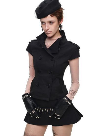 Stand-Up Collar Double-Breasted Waist-Cinching Slimming Small Fly Sleeve Trench Jacket【s0000017829】