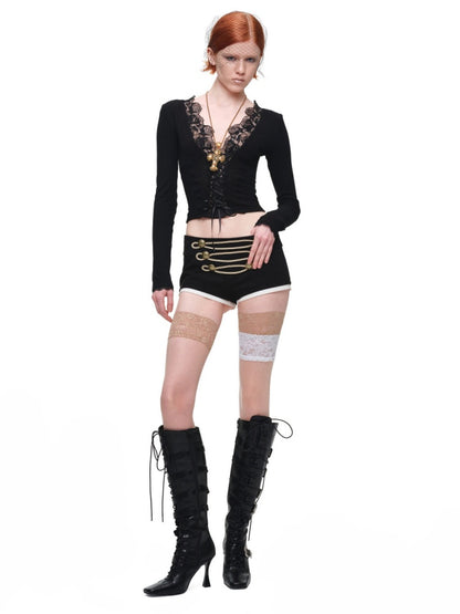 Lace Patchwork V-Neck Groove Knit Slim Long-Sleeve Inner Tops【s0000017831】