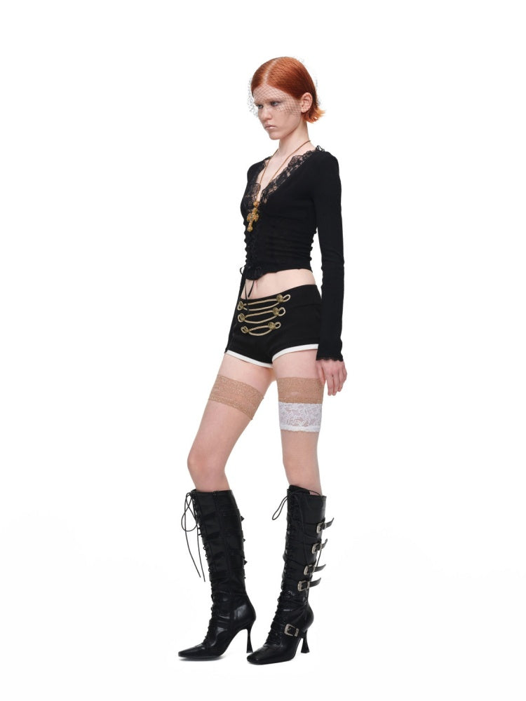 Lace Patchwork V-Neck Groove Knit Slim Long-Sleeve Inner Tops【s0000017831】