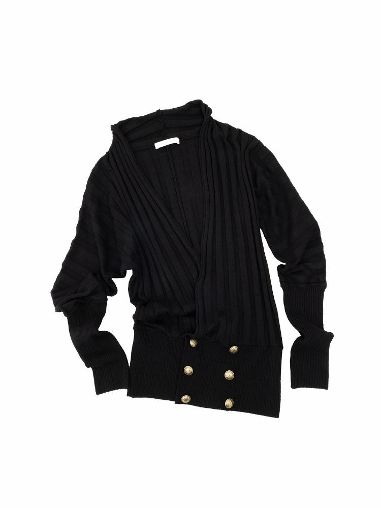 Double-Breasted Large V-Neck Bat-Sleeve Loose Knit Cardigan【s0000017832】