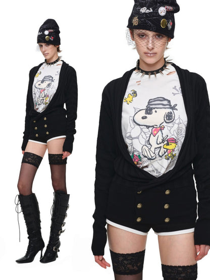 Double-Breasted Large V-Neck Bat-Sleeve Loose Knit Cardigan【s0000017832】