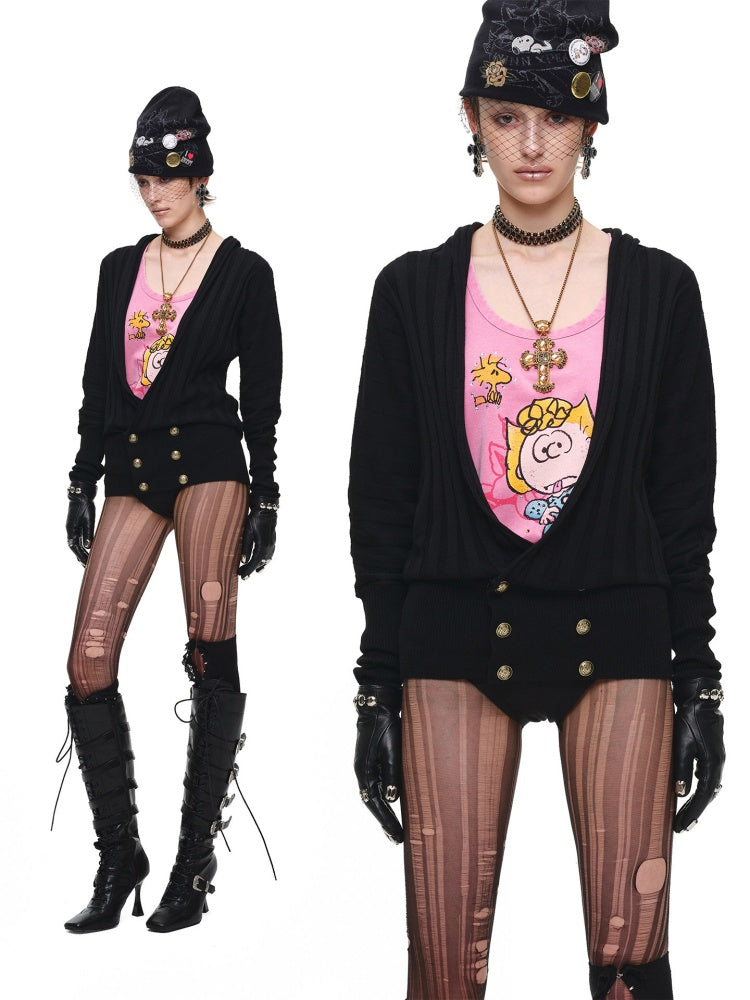 Double-Breasted Large V-Neck Bat-Sleeve Loose Knit Cardigan【s0000017832】