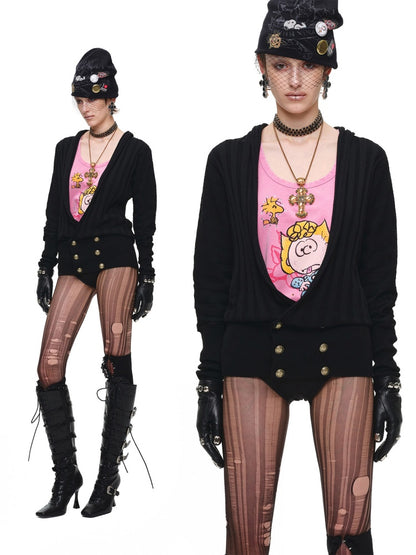 Double-Breasted Large V-Neck Bat-Sleeve Loose Knit Cardigan【s0000017832】