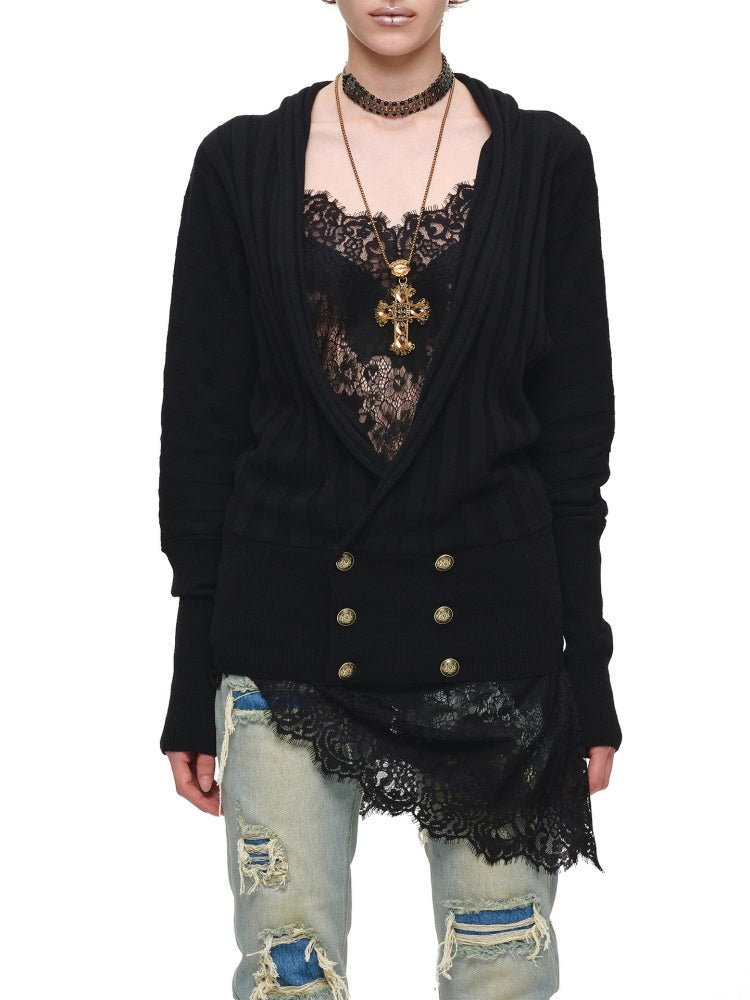 Double-Breasted Large V-Neck Bat-Sleeve Loose Knit Cardigan【s0000017832】