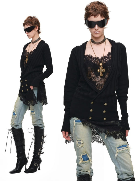 Double-Breasted Large V-Neck Bat-Sleeve Loose Knit Cardigan【s0000017832】
