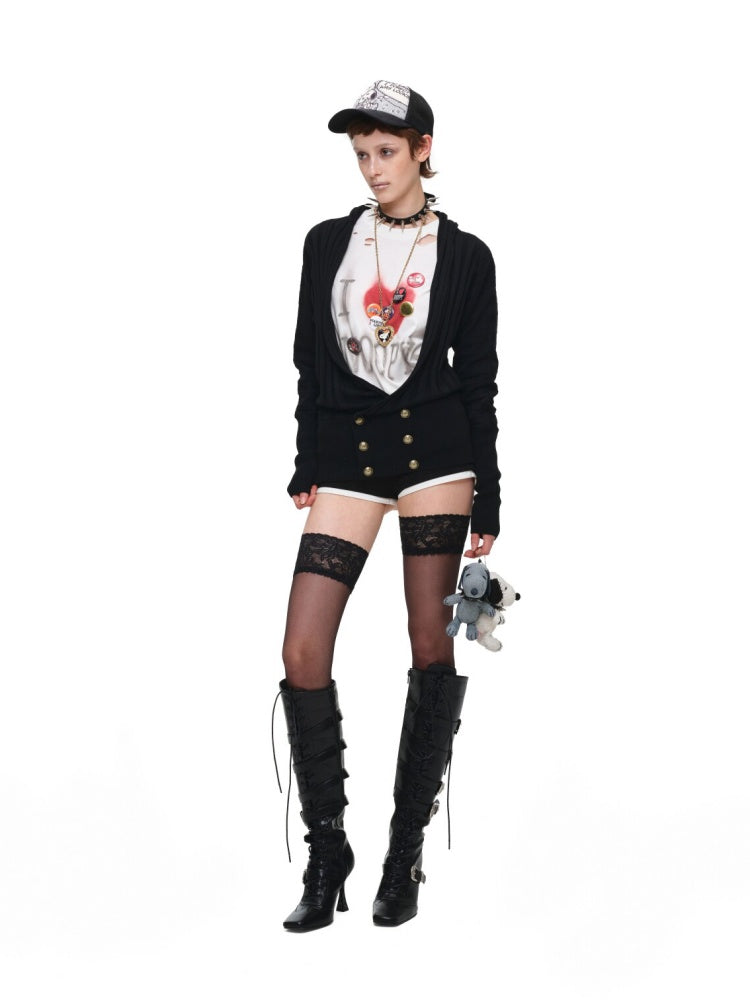 Double-Breasted Large V-Neck Bat-Sleeve Loose Knit Cardigan【s0000017832】