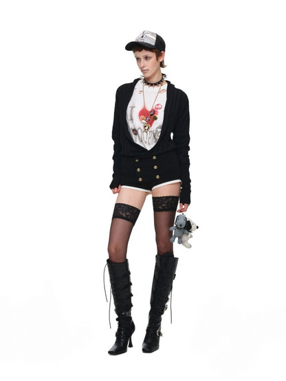 Double-Breasted Large V-Neck Bat-Sleeve Loose Knit Cardigan【s0000017832】