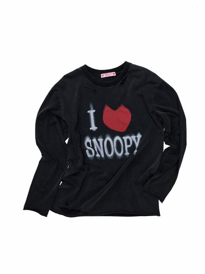 1JINN STUDIO × Snoopy American Vintage Print Washed Loose Long-Sleeve T-Shirt【s0000017833】