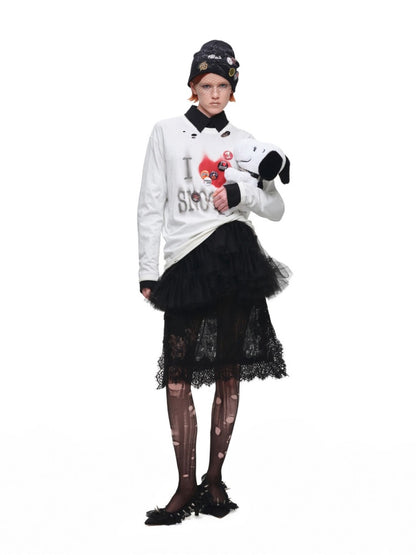 1JINN STUDIO × Snoopy American Vintage Print Washed Loose Long-Sleeve T-Shirt【s0000017833】