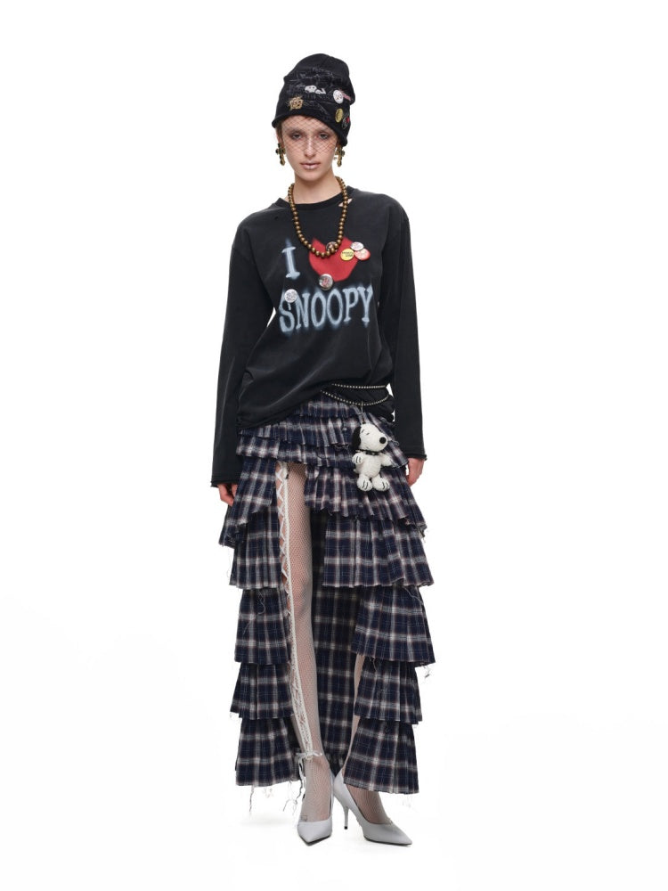 1JINN STUDIO × Snoopy American Vintage Print Washed Loose Long-Sleeve T-Shirt【s0000017833】