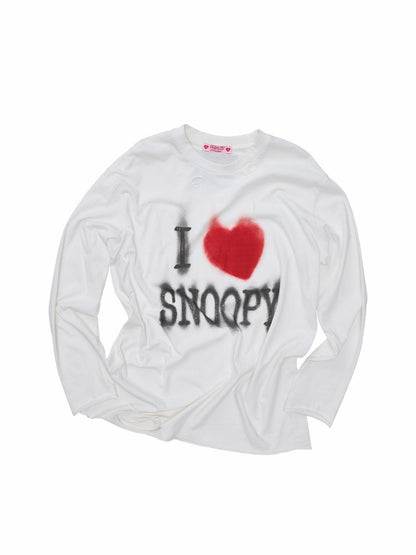 1JINN STUDIO × Snoopy American Vintage Print Washed Loose Long-Sleeve T-Shirt【s0000017833】