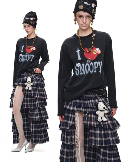 1JINN STUDIO × Snoopy American Vintage Print Washed Loose Long-Sleeve T-Shirt【s0000017833】