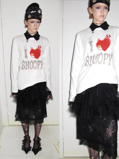 1JINN STUDIO × Snoopy American Vintage Print Washed Loose Long-Sleeve T-Shirt【s0000017833】