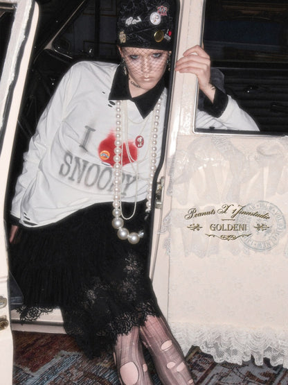 1JINN STUDIO × Snoopy American Vintage Print Washed Loose Long-Sleeve T-Shirt【s0000017833】