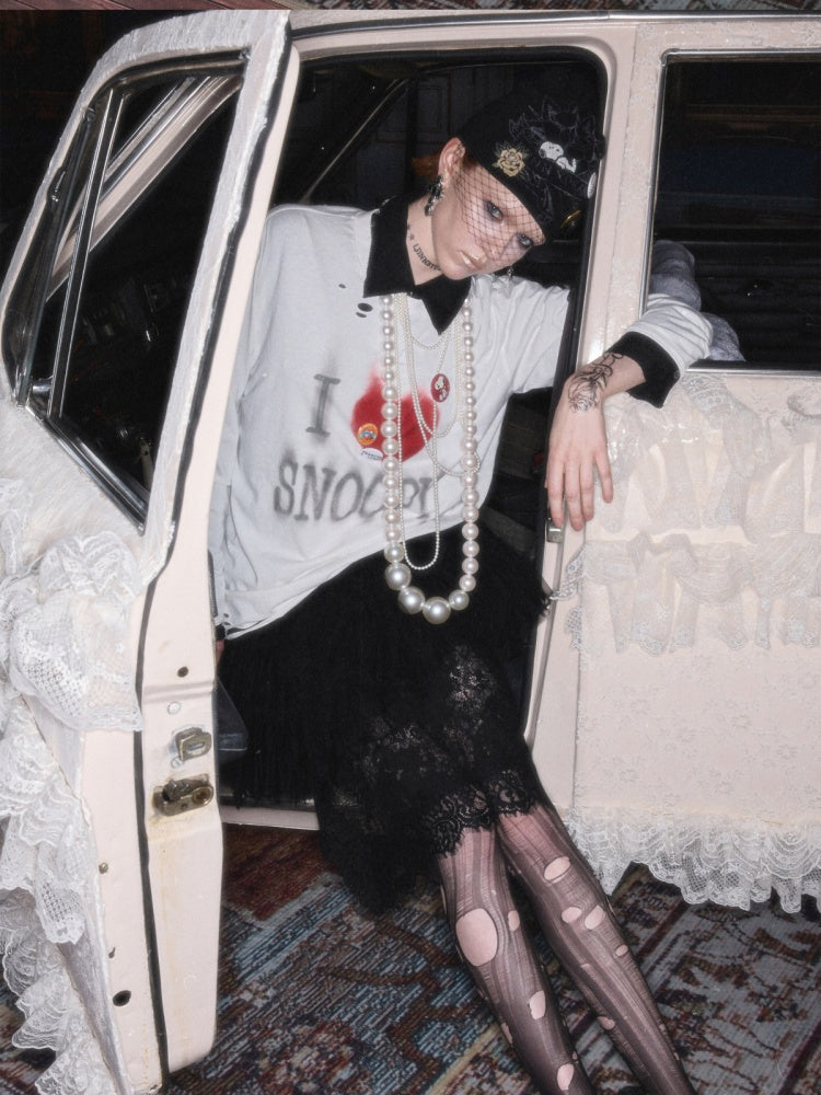 1JINN STUDIO × Snoopy American Vintage Print Washed Loose Long-Sleeve T-Shirt【s0000017833】