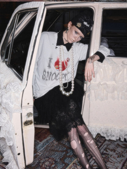 1JINN STUDIO × Snoopy American Vintage Print Washed Loose Long-Sleeve T-Shirt【s0000017833】