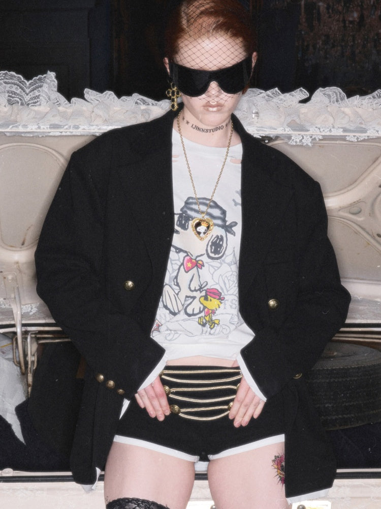 1JINN STUDIO × Snoopy Collaboration Vintage Distressed Washed Worn-Out Large Print Loose Long-Sleeve T-Shirt【s0000017834】