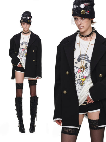 1JINN STUDIO × Snoopy Collaboration Vintage Distressed Washed Worn-Out Large Print Loose Long-Sleeve T-Shirt【s0000017834】