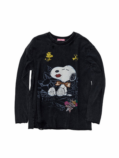 1JINN STUDIO × Snoopy Collaboration Vintage Distressed Washed Worn-Out Large Print Loose Long-Sleeve T-Shirt【s0000017834】