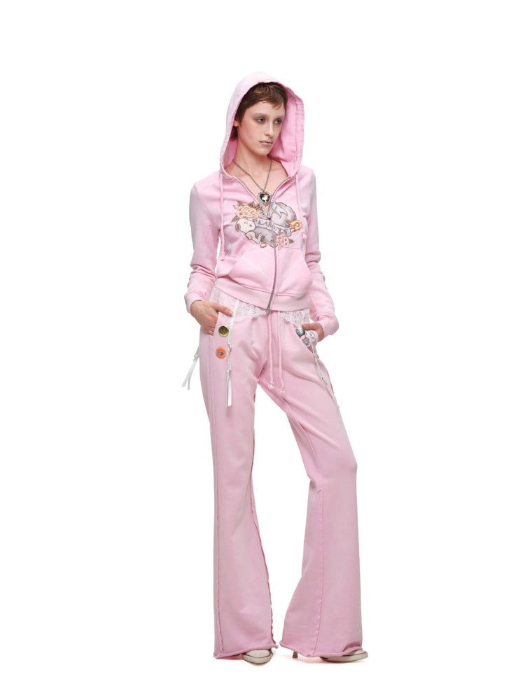 1 JINN STUDIO x Snoopy Collaboration Vintage Printed Washed Cardigan Hoodie Sweatshirt Sweatpants Two-Piece Set【s0000017835】