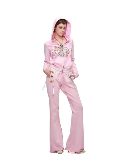 1 JINN STUDIO x Snoopy Collaboration Vintage Printed Washed Cardigan Hoodie Sweatshirt Sweatpants Two-Piece Set【s0000017835】
