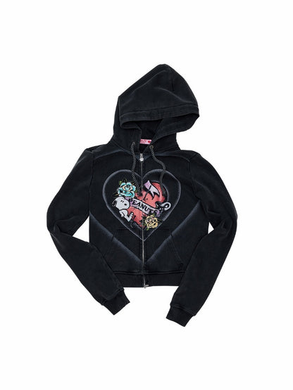 1 JINN STUDIO x Snoopy Collaboration Vintage Printed Washed Cardigan Hoodie Sweatshirt Sweatpants Two-Piece Set【s0000017835】