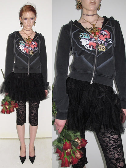 1 JINN STUDIO x Snoopy Collaboration Vintage Printed Washed Cardigan Hoodie Sweatshirt Sweatpants Two-Piece Set【s0000017835】