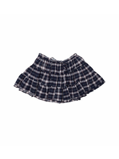 Early Vintage Fitted Plaid Shirt Cake Skirt Pants Two-Piece Set【s0000017837】
