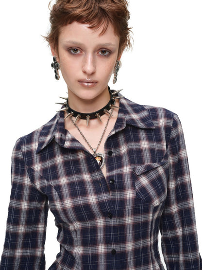 Early Vintage Fitted Plaid Shirt Cake Skirt Pants Two-Piece Set【s0000017837】