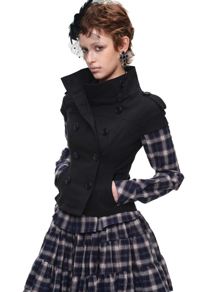Early Vintage Fitted Plaid Shirt Cake Skirt Pants Two-Piece Set【s0000017837】