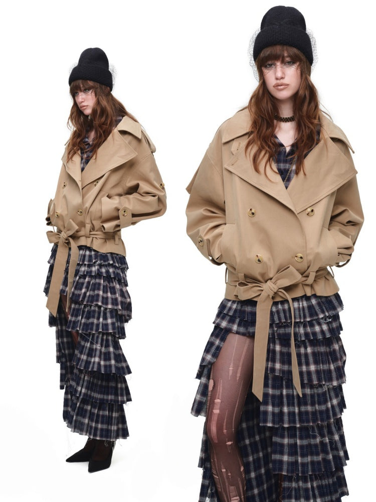 Early Vintage Fitted Plaid Shirt Cake Skirt Pants Two-Piece Set【s0000017837】