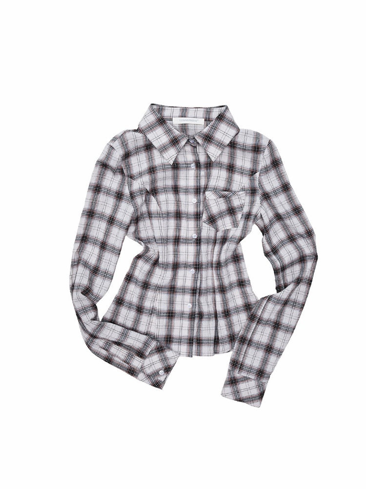 Early Vintage Fitted Plaid Shirt Cake Skirt Pants Two-Piece Set【s0000017837】
