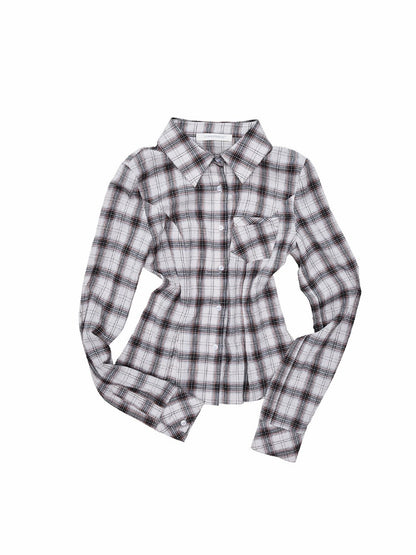 Early Vintage Fitted Plaid Shirt Cake Skirt Pants Two-Piece Set【s0000017837】