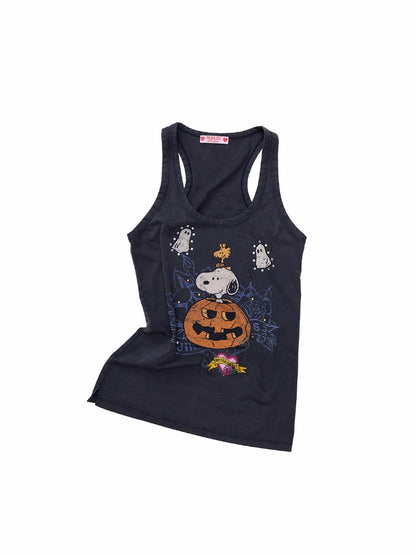 1JINN STUDIO × Snoopy Collaboration vVintage Printed Washed Loose Rhinestone U-Line Tank Top【s0000017840】