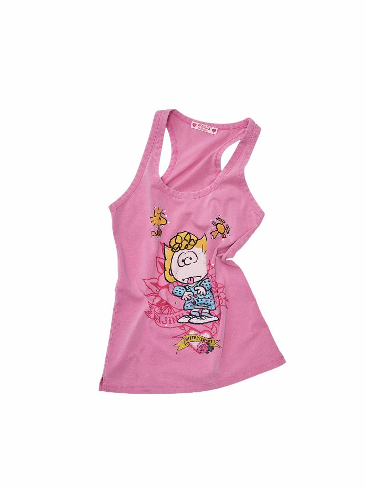 1JINN STUDIO × Snoopy Collaboration vVintage Printed Washed Loose Rhinestone U-Line Tank Top【s0000017840】