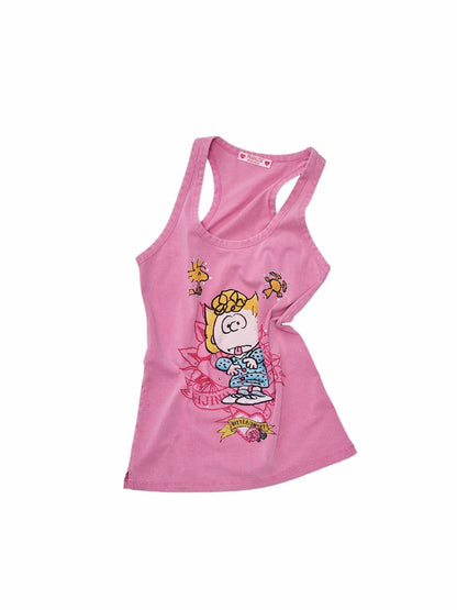 1JINN STUDIO × Snoopy Collaboration vVintage Printed Washed Loose Rhinestone U-Line Tank Top【s0000017840】